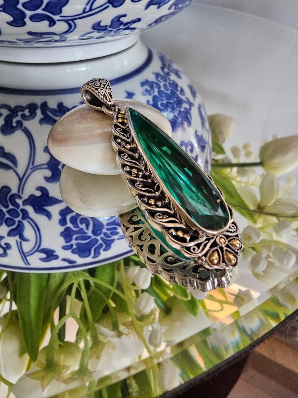 Artisan Crafted by Robert Manse SS & 18K Lab Emerald Pendant
